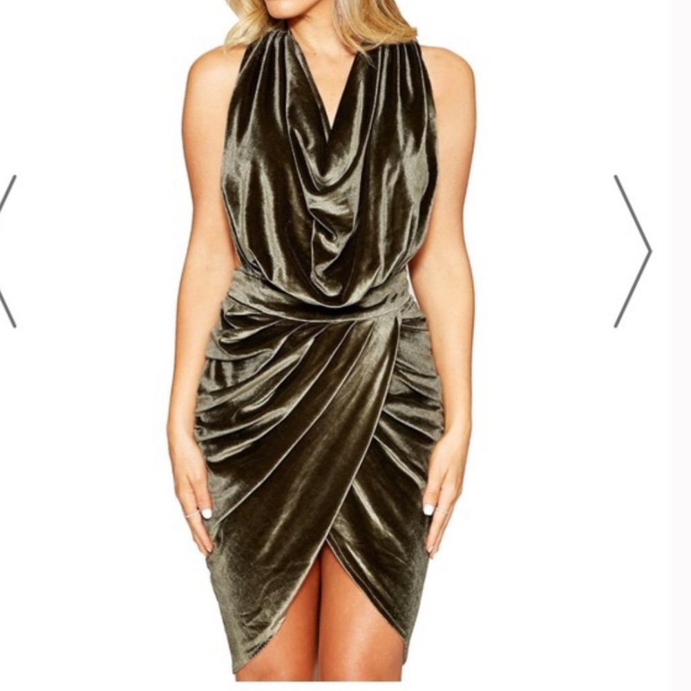 Naked Wardrobe Brown Velvet Backless Dress - Med